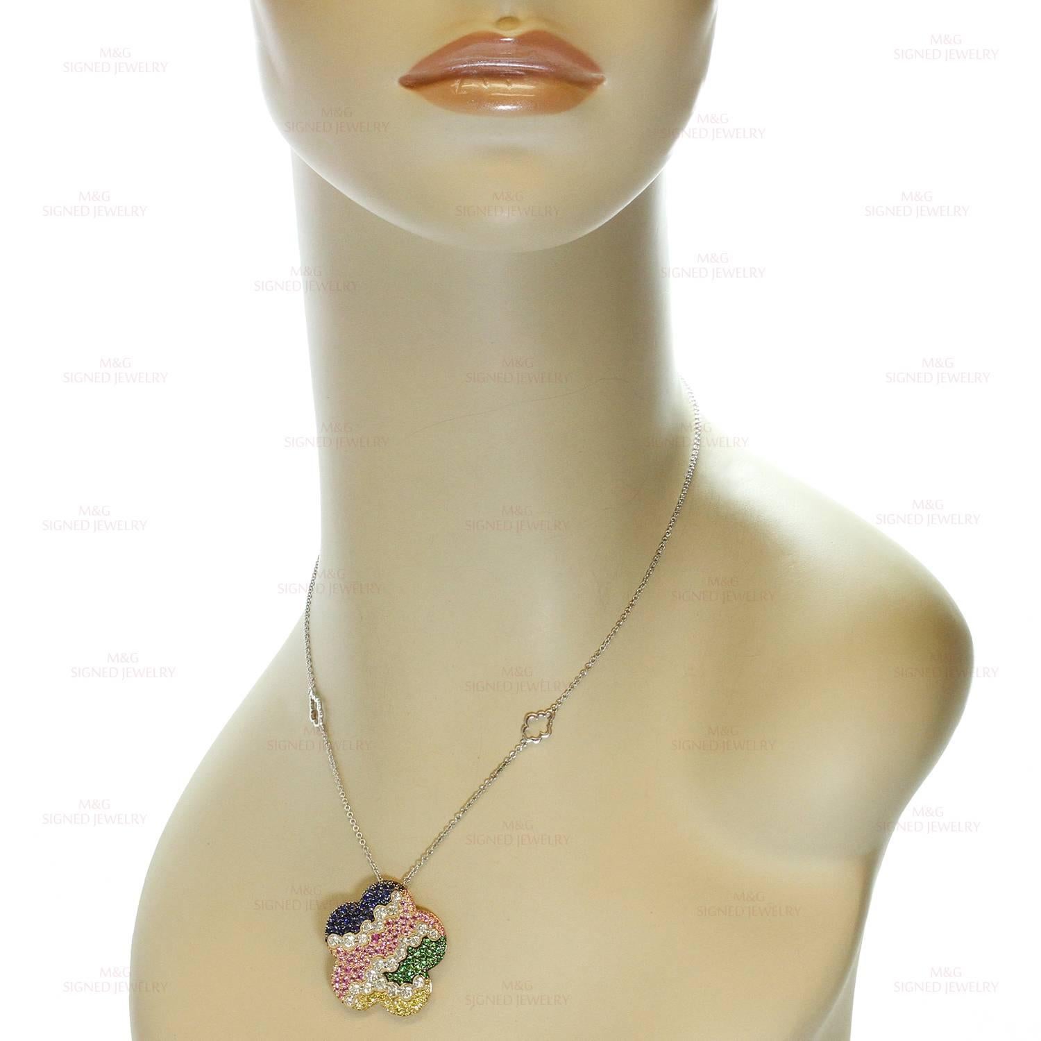 Luca Carati Multicolor Sapphire Diamond Gold Flower Pendant Necklace 1