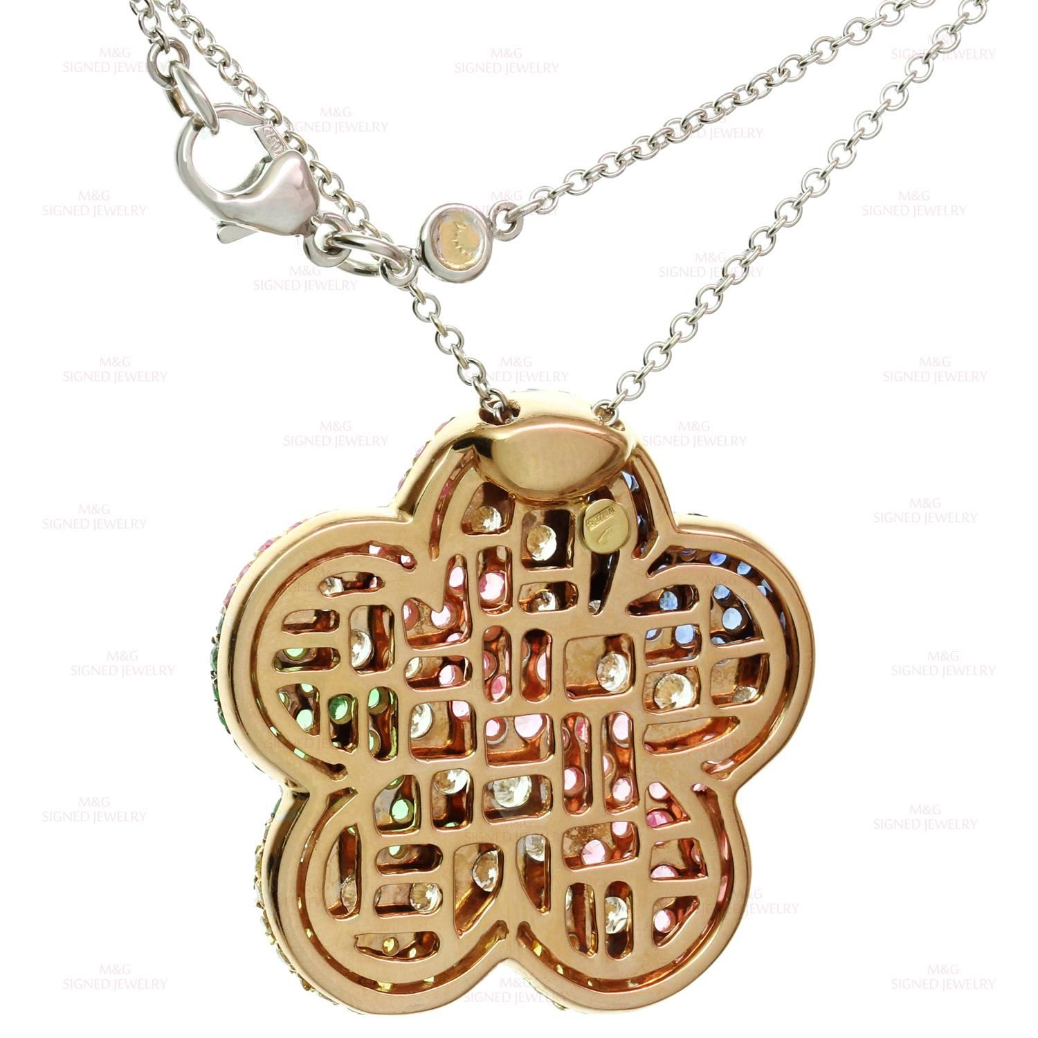 Luca Carati Multicolor Sapphire Diamond Gold Flower Pendant Necklace 3