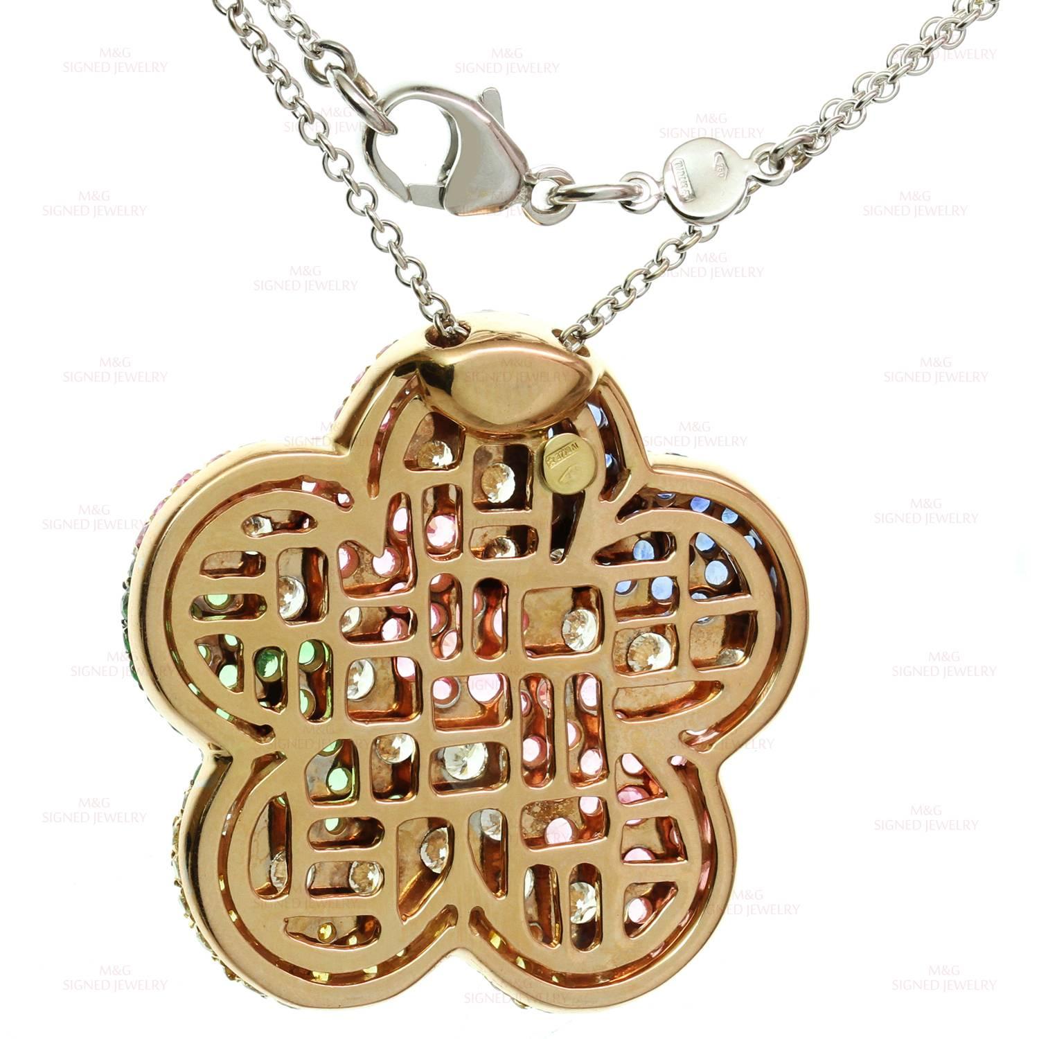 Luca Carati Multicolor Sapphire Diamond Gold Flower Pendant Necklace 2