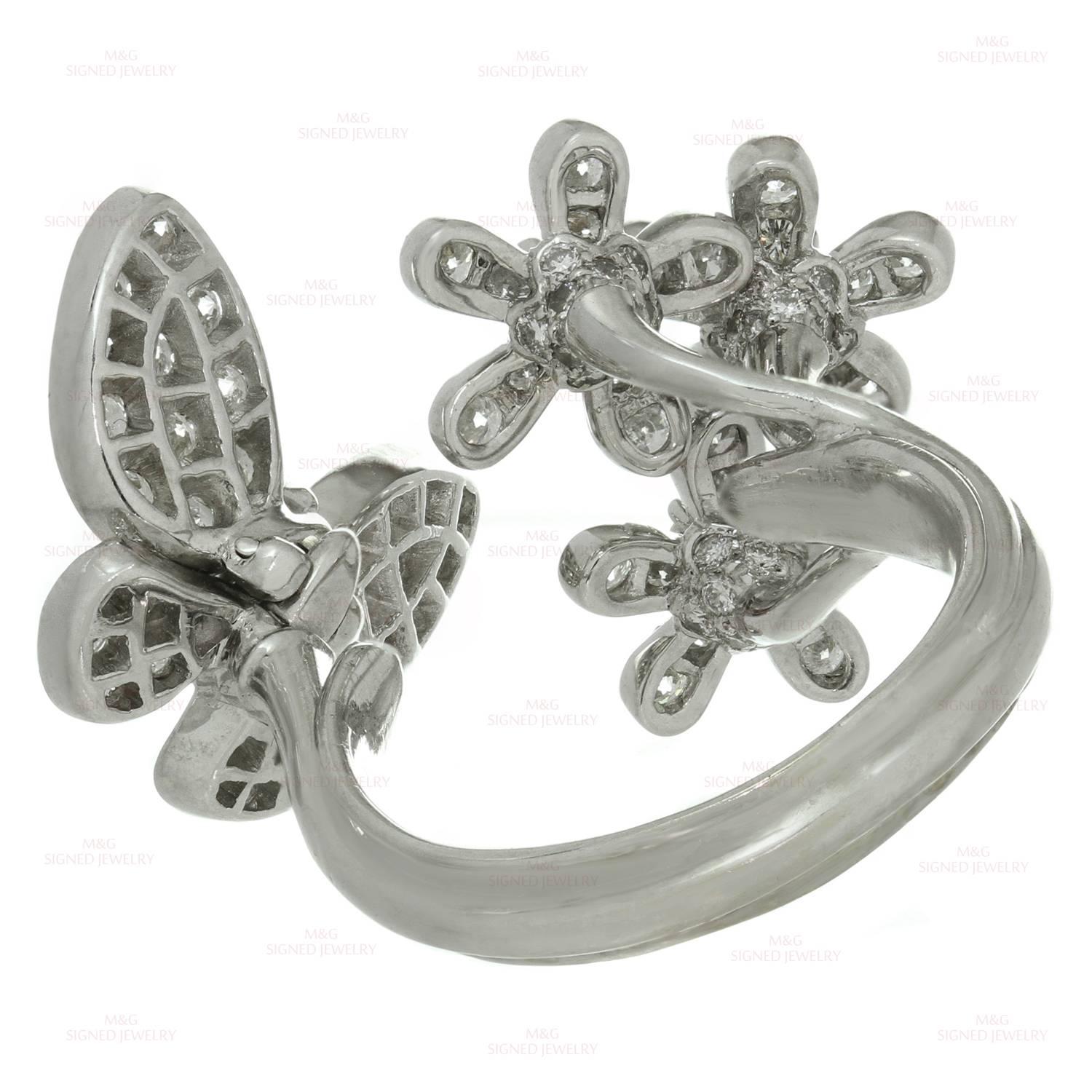 Brilliant Cut Diamond 18k White Gold Butterfly Flower Ring
