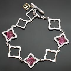 David yurman Pave Diamond Pink Tourmaline Quatrefoil Toggle Bracelet