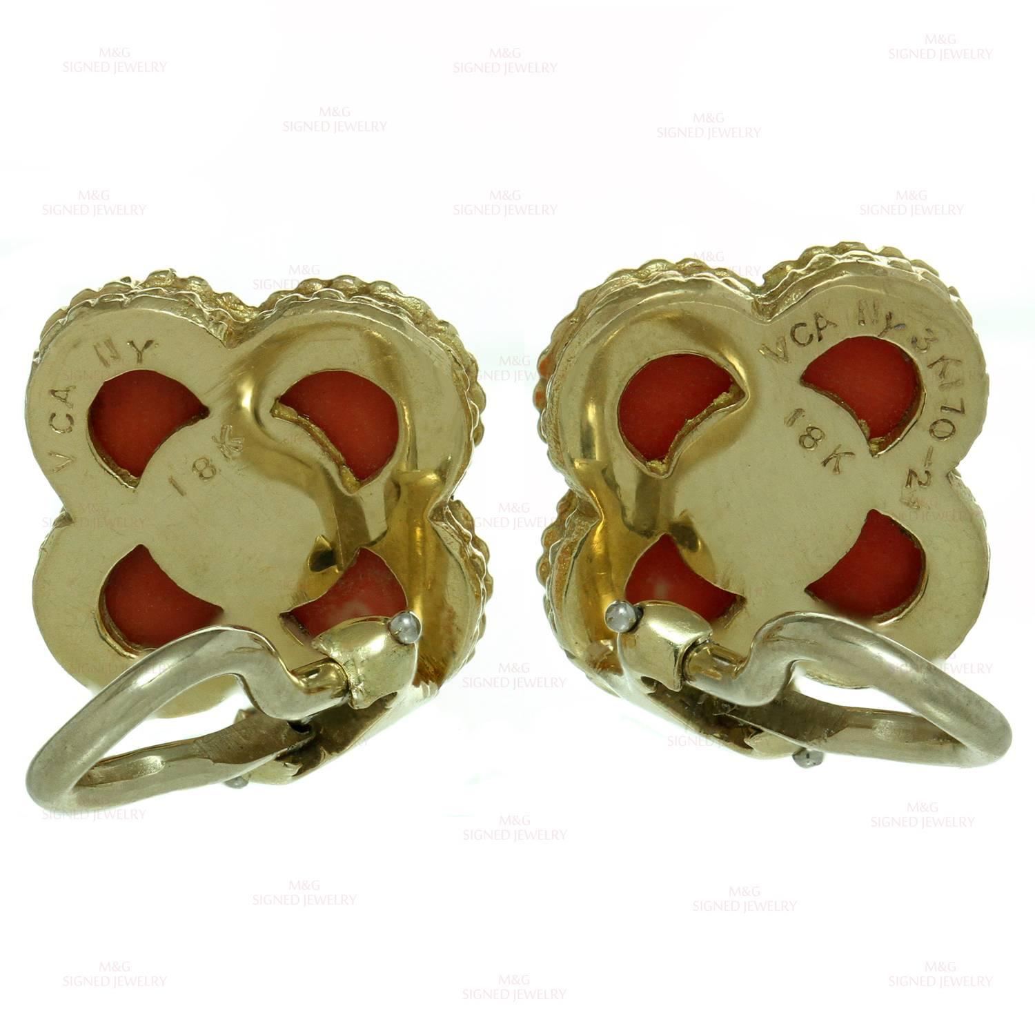 Van Cleef & Arpels Alhambra Coral Diamond gold Earrings 1
