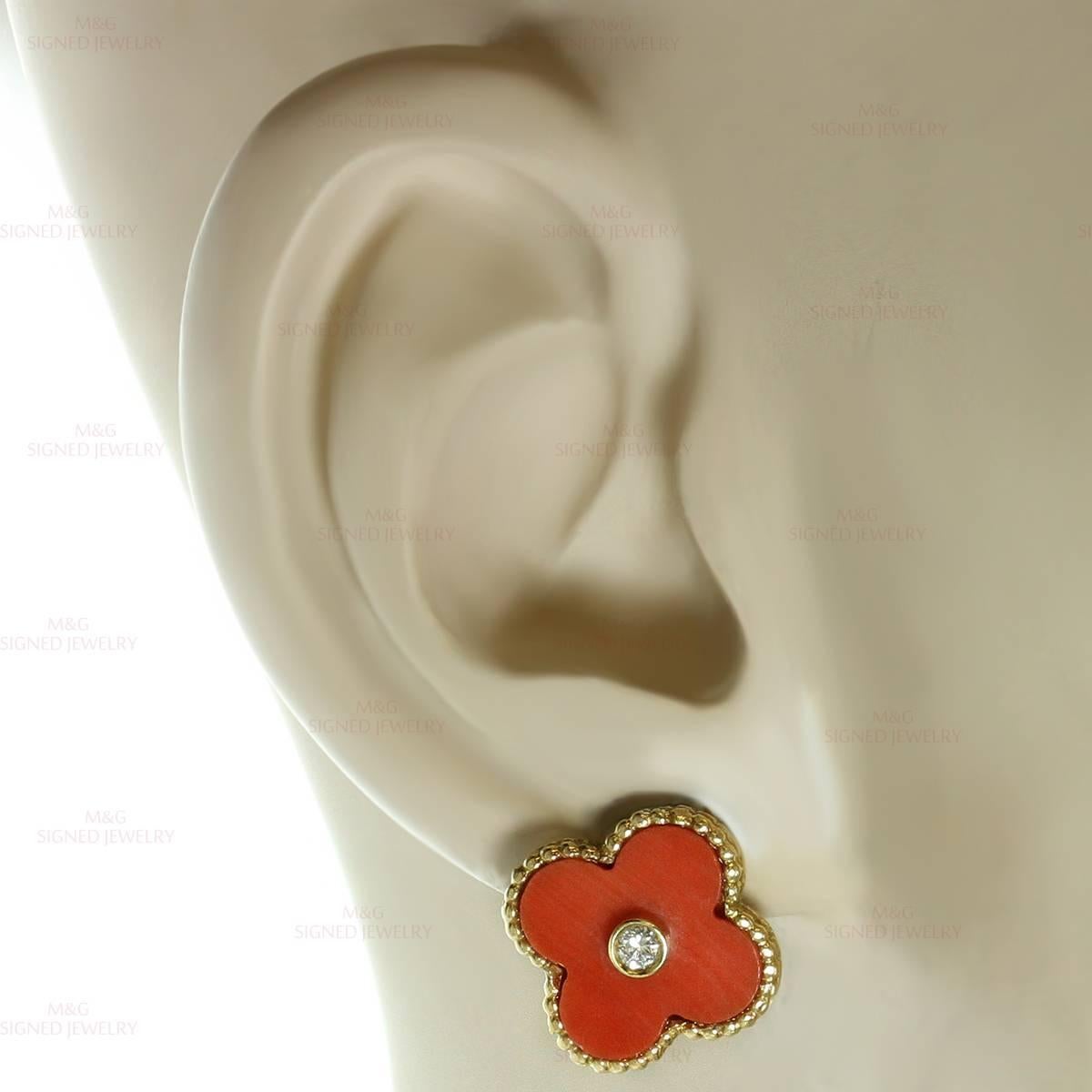 Women's Van Cleef & Arpels Alhambra Coral Diamond gold Earrings