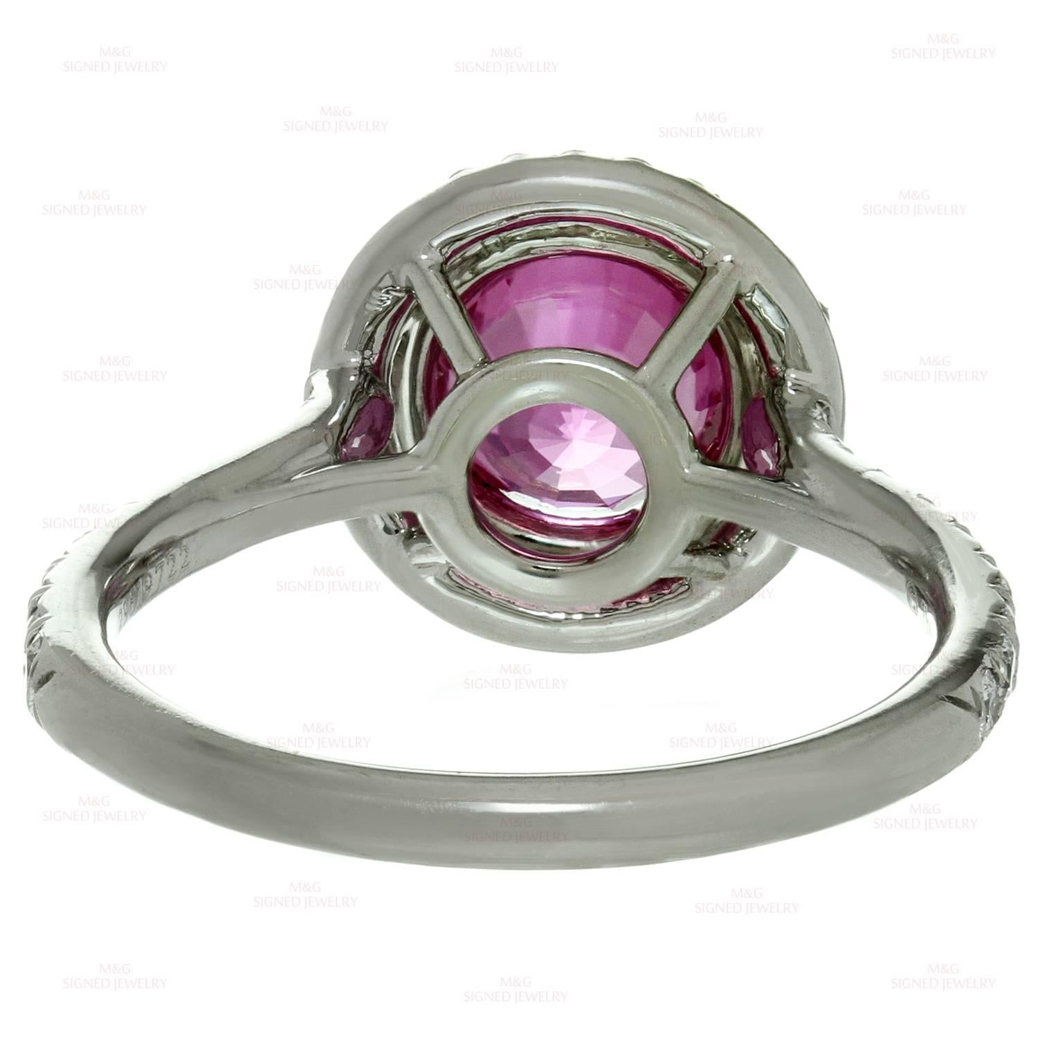 Tiffany & Co. Soleste Pink Sapphire Diamond Platinum Ring In Excellent Condition In New York, NY