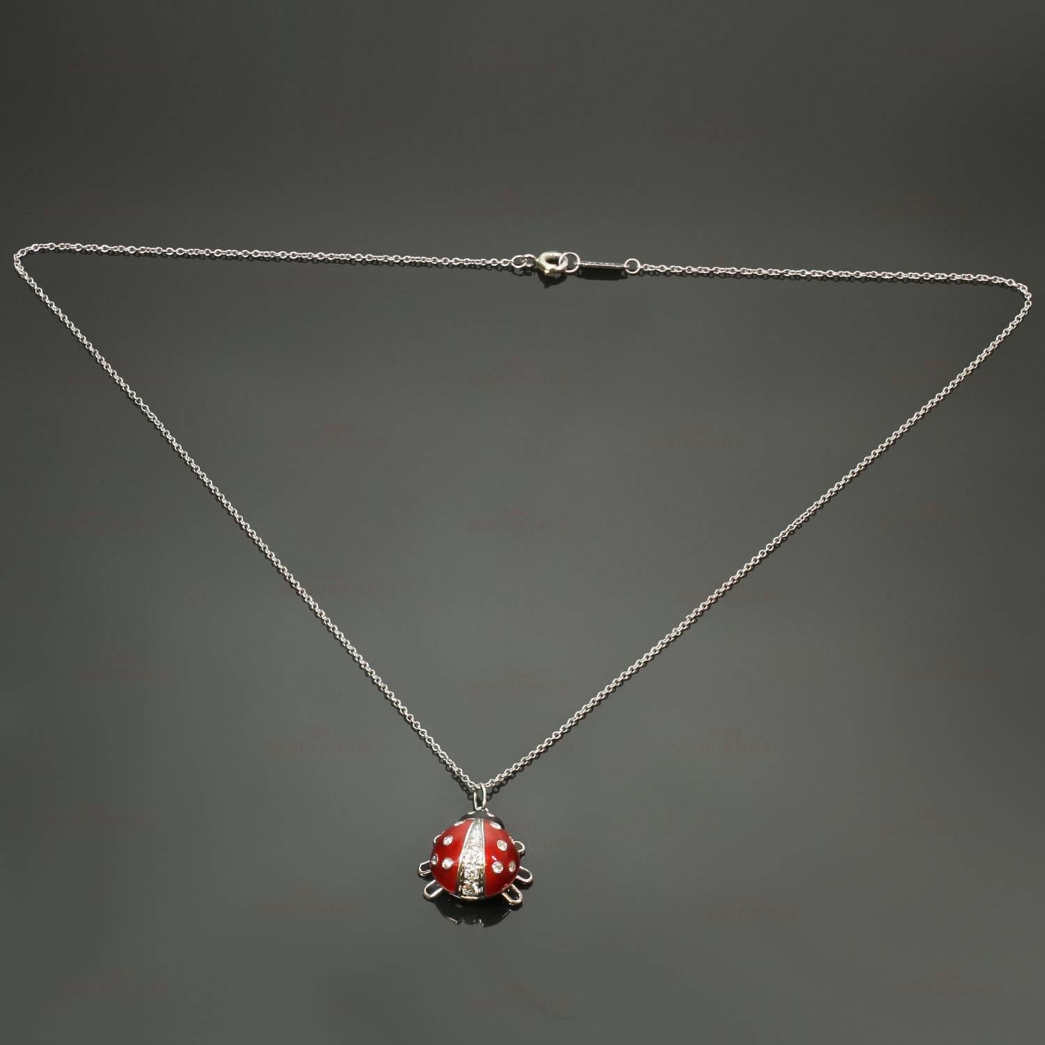 Tiffany & Co. Enamel Diamond Platinum Ladybug Pendant Necklace In Excellent Condition In New York, NY