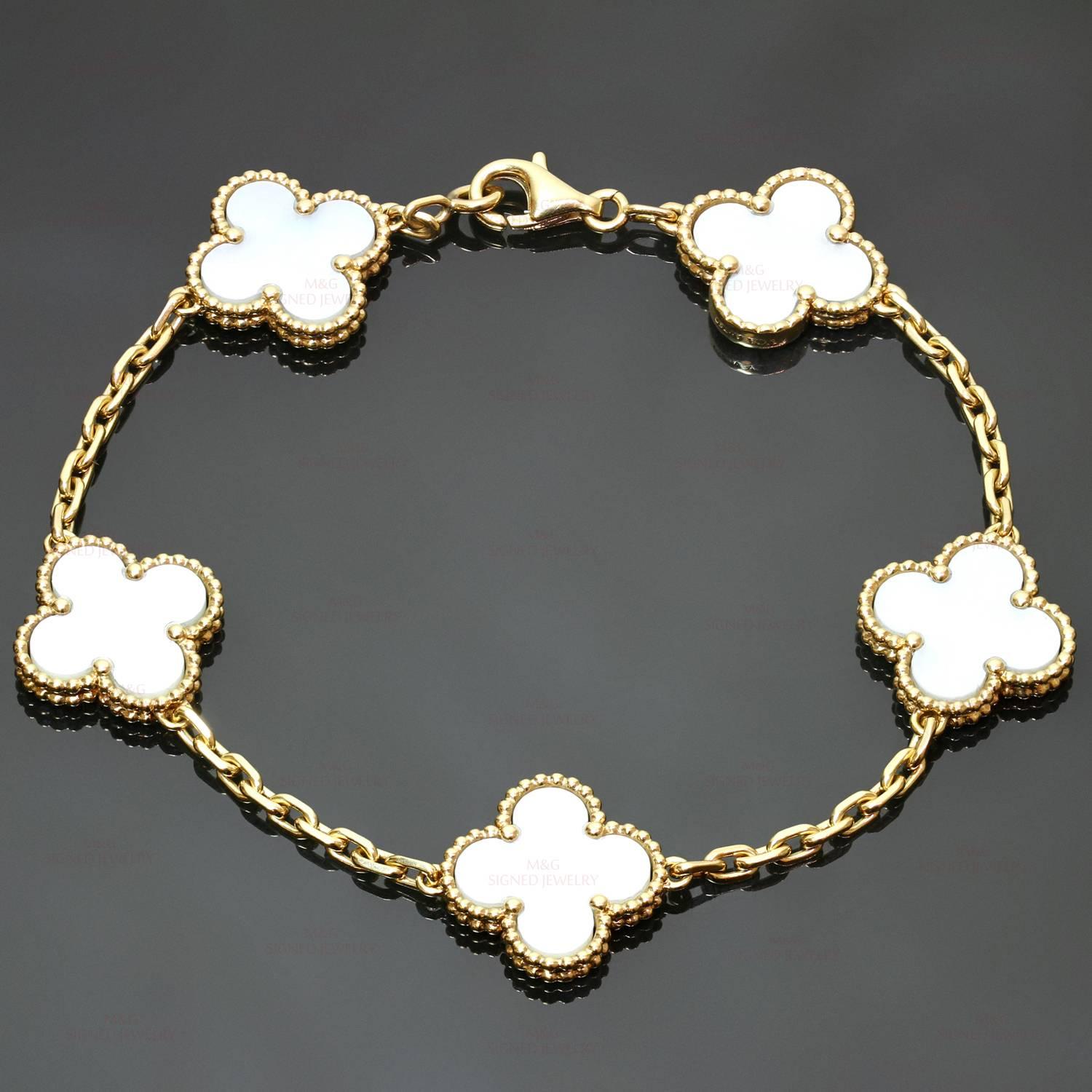 Van Cleef & Arpels Alhambra Mother-of-Pearl Gold 5-Motif Bracelet 4