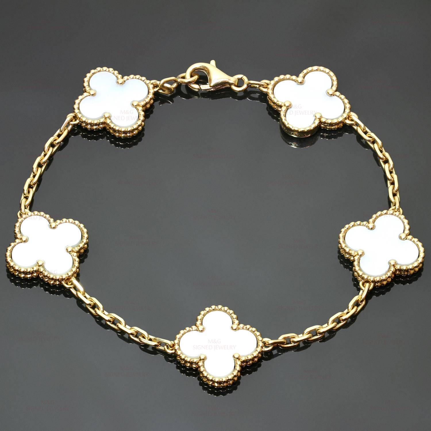 Van Cleef and Arpels Alhambra MotherofPearl Gold 5Motif Bracelet at