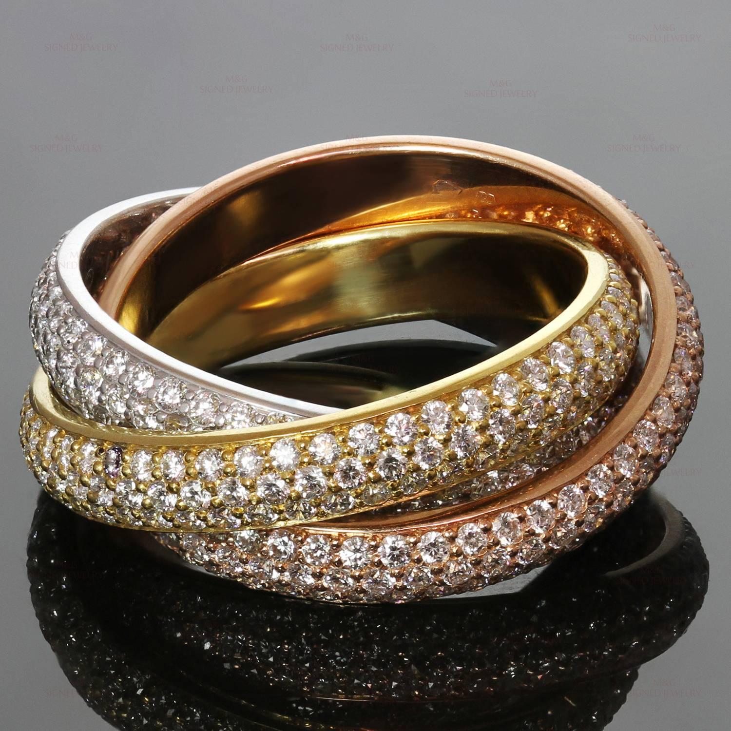 Women's cartier trinity de cartier diamond 3 color Gold band Ring 