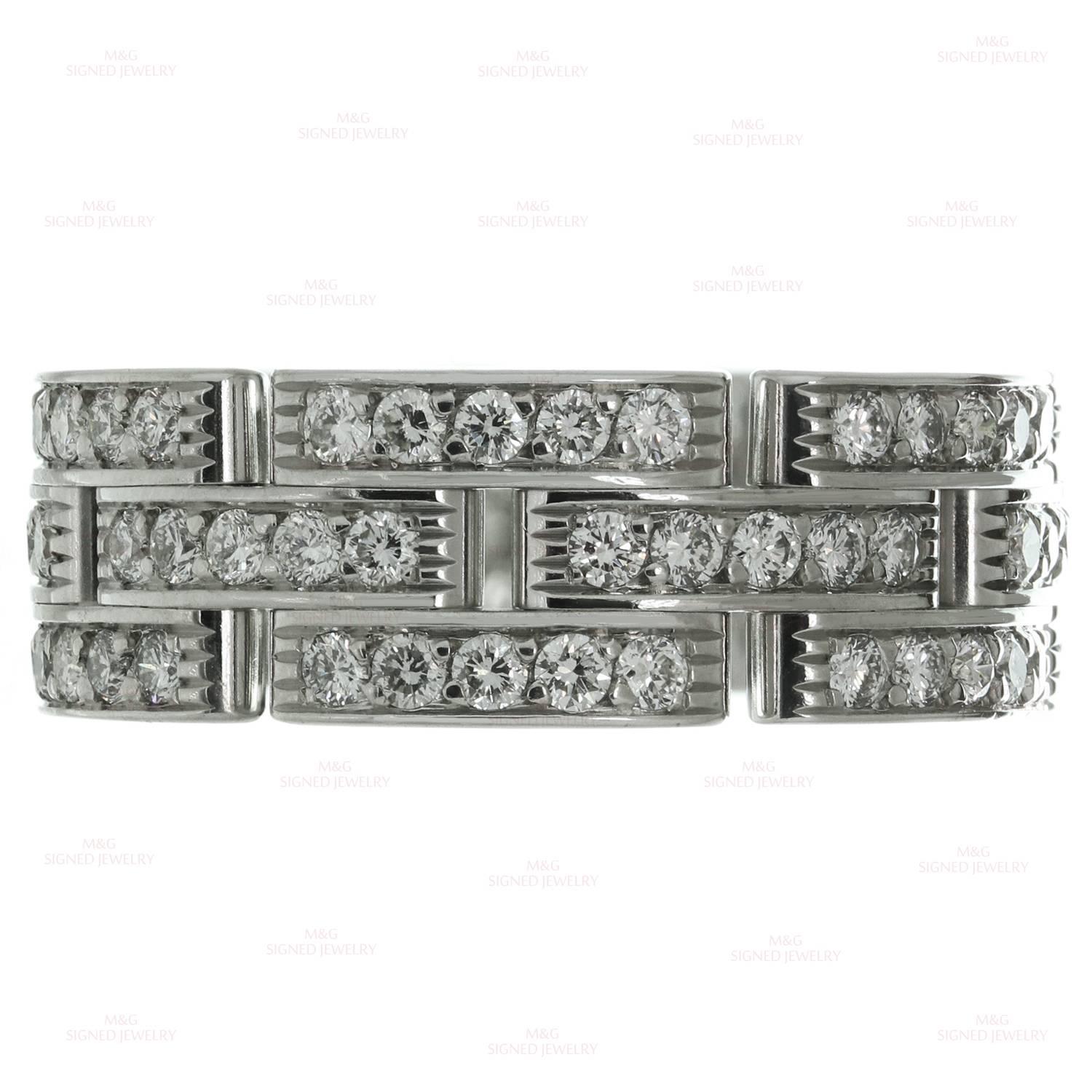 This 3-row ring from Cartier's Maillon Panthere collection features all round 18k white gold links pave-set with 1.40 carats of sparkling brilliant-cut round diamonds. An iconic and timeless design. Made in France circa 2000s. Measurements: