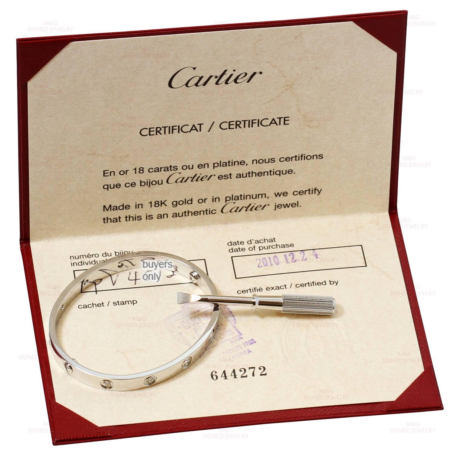 Women's Cartier Love 10 Diamond Gold Bracelet, Sz 16
