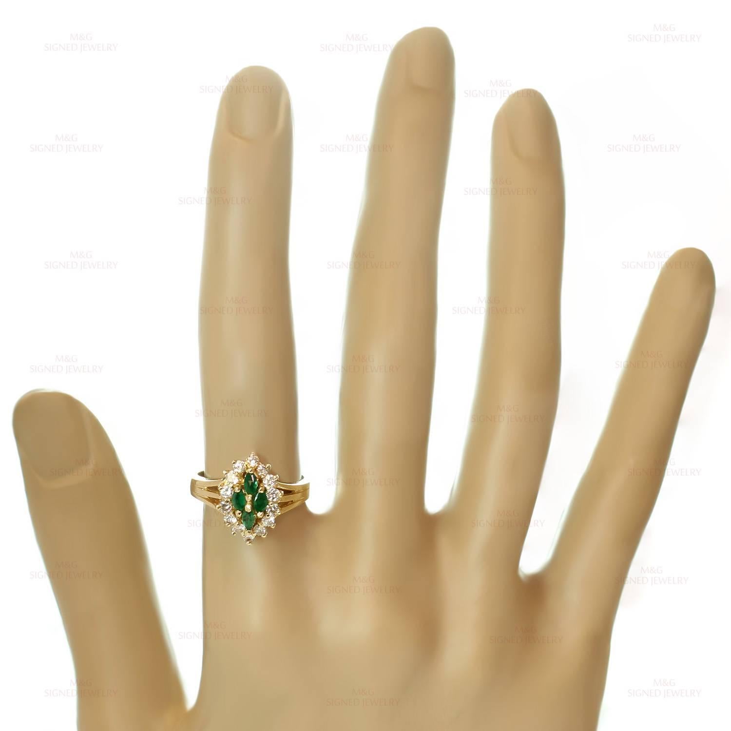 Brilliant Cut Marquise Emerald Diamond Gold Ring For Sale