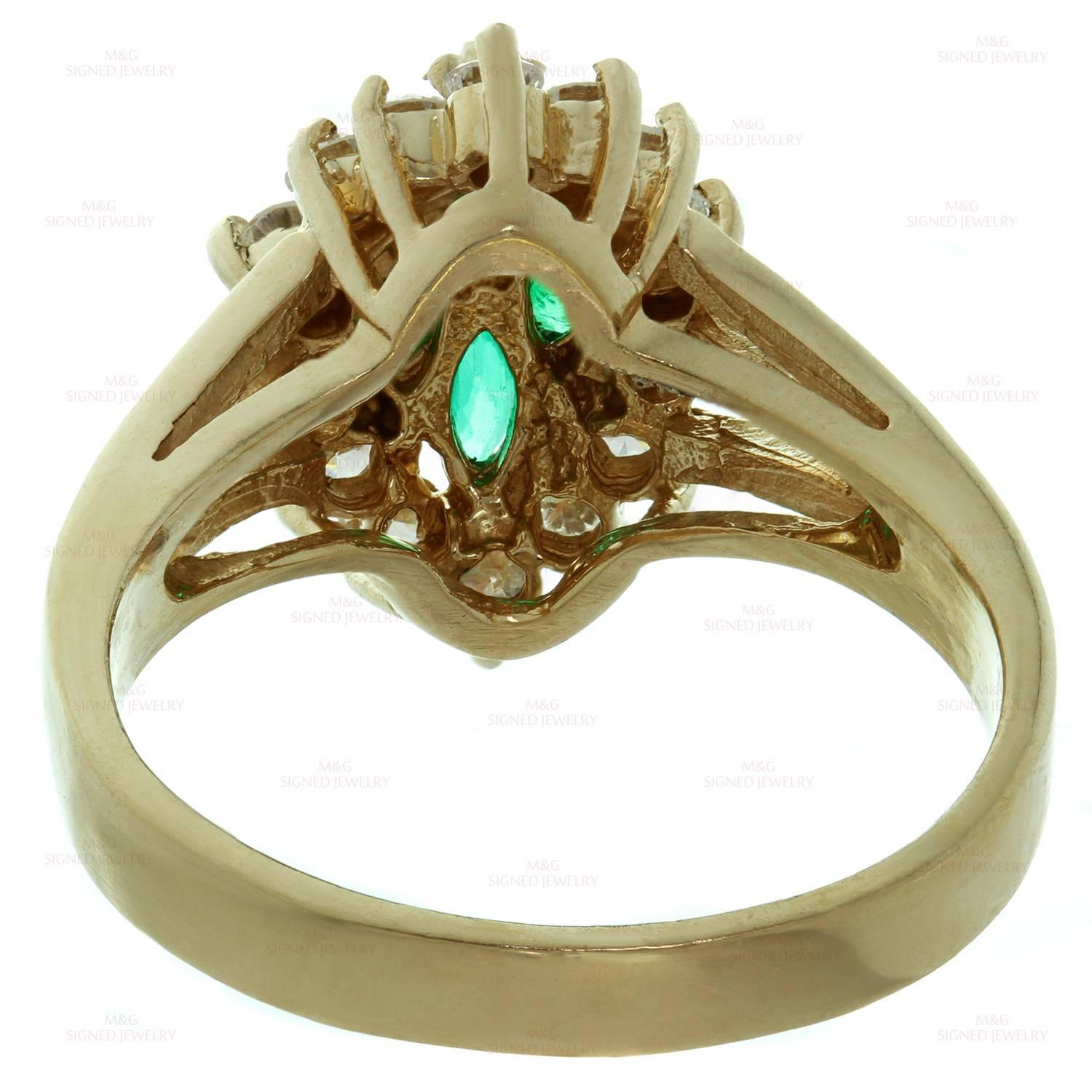 Women's Marquise Emerald Diamond Gold Ring For Sale