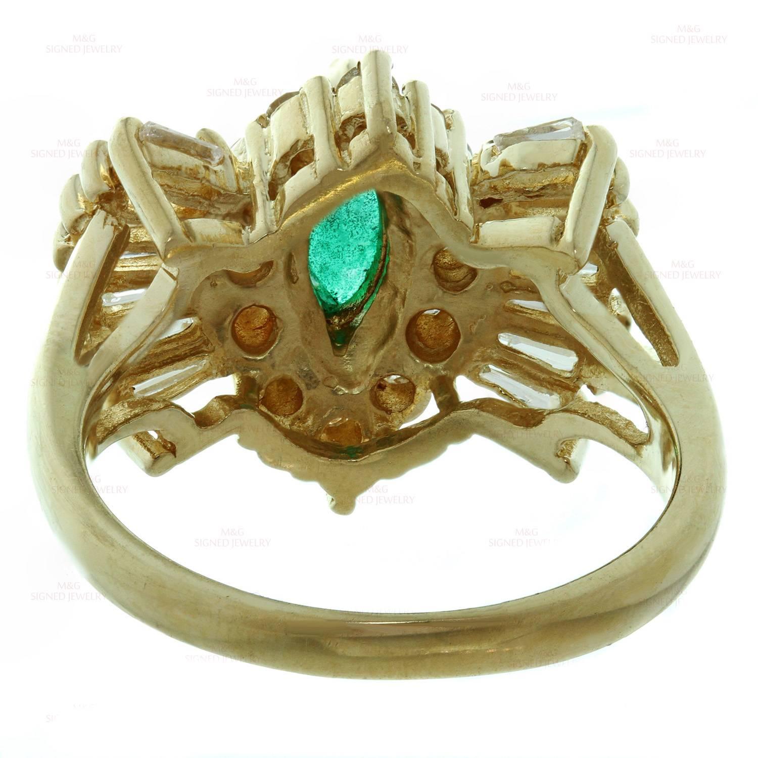 Women's Marquise Emerald Diamond Gold Ring For Sale