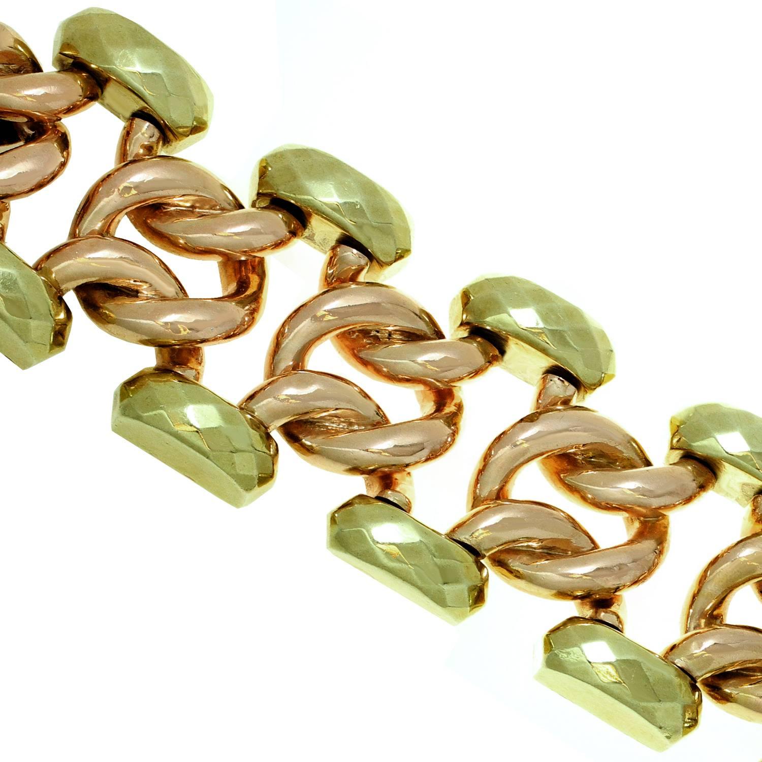 RETRO, grand bracelet à maillons en or bicolore, années 1940