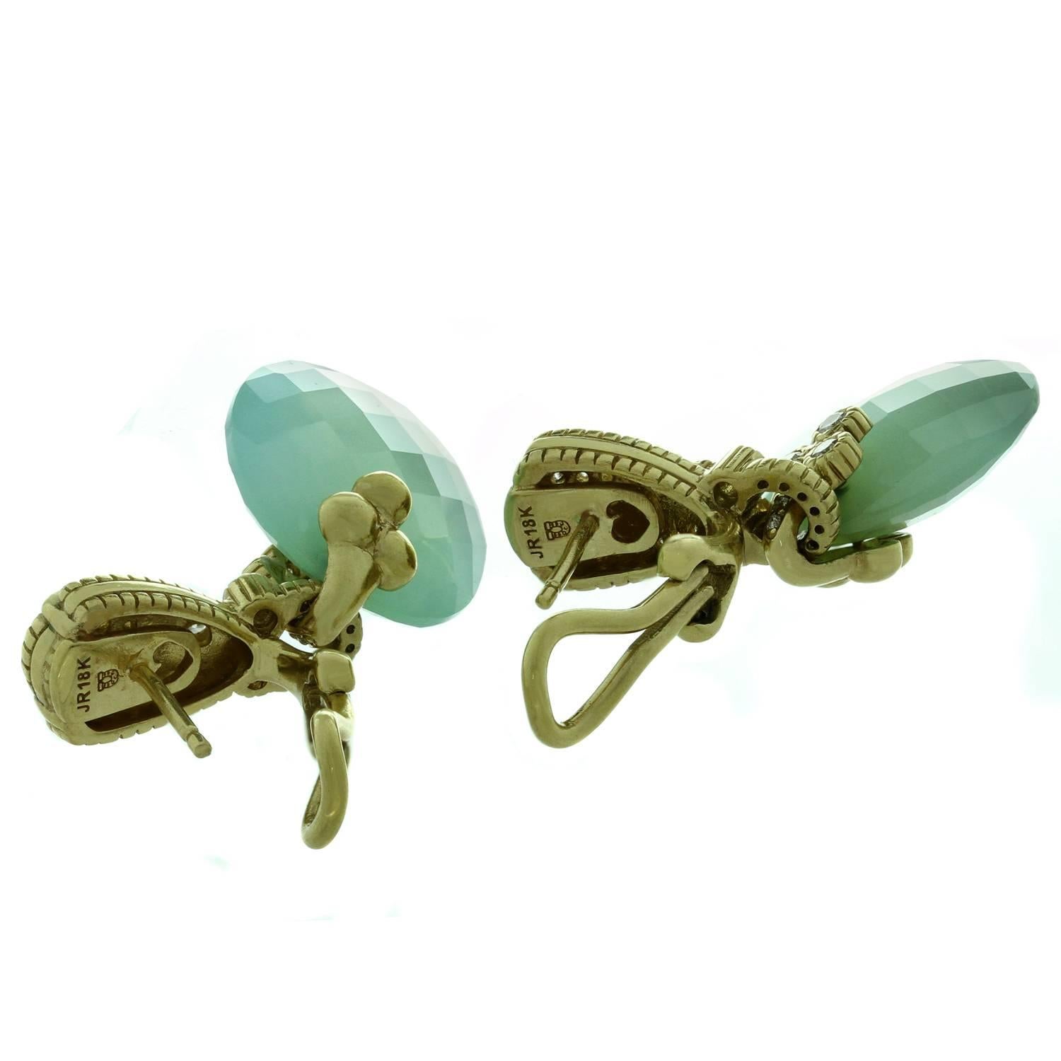 Judith Ripka Chalcedony Diamond Gold Pendant Earrings 1