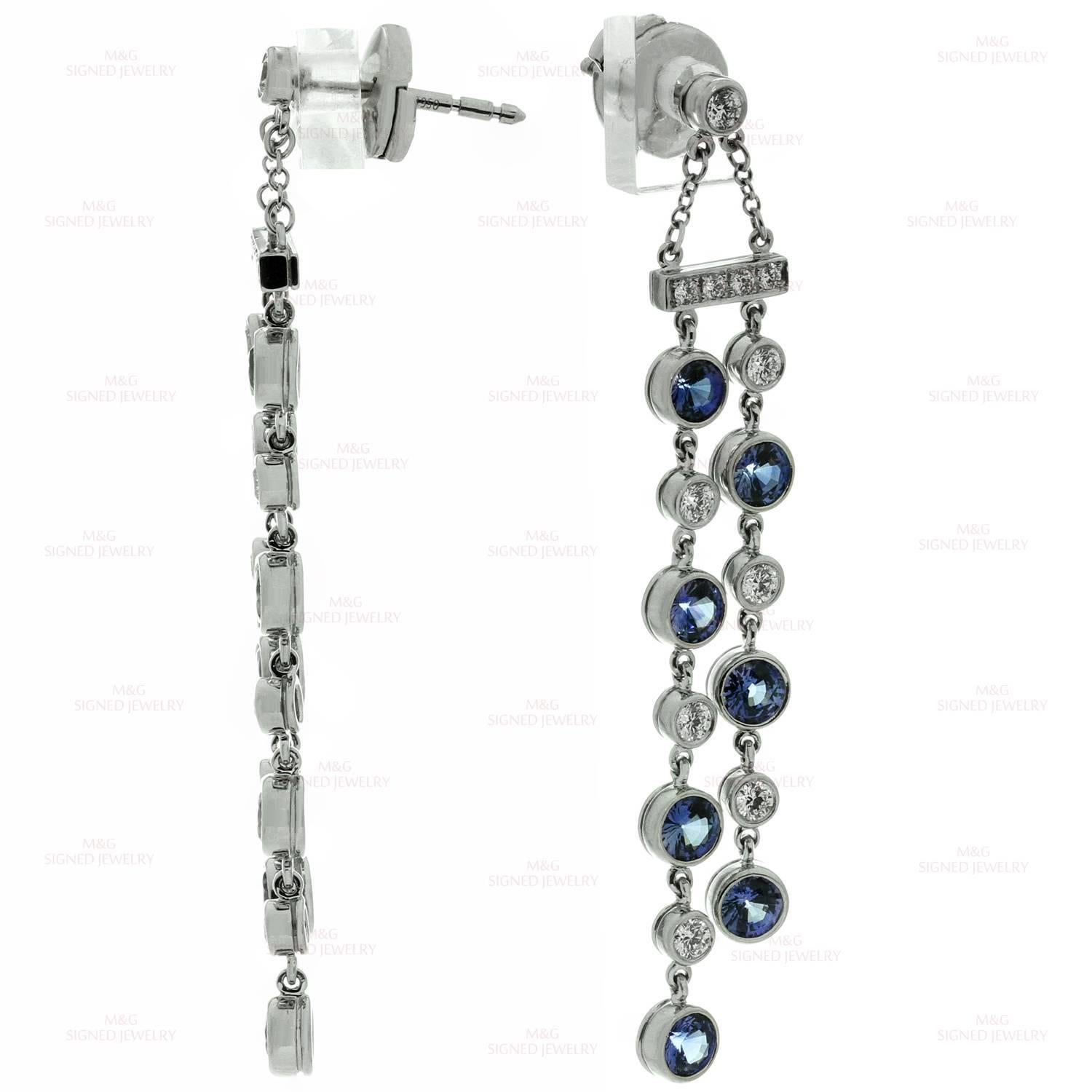 Tiffany & Co. Jazz Saphir-Diamant-Platin-Doppeltropfen-Ohrringe (Brillantschliff) im Angebot