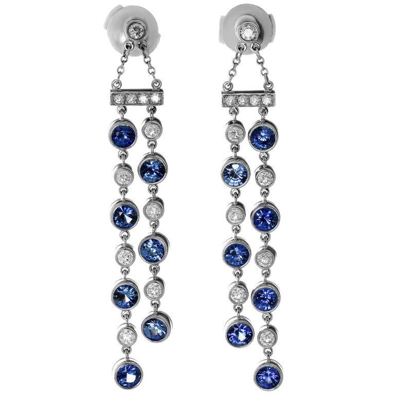 Tiffany and Co. Jazz Sapphire Diamond Platinum Double Drop Earrings For ...
