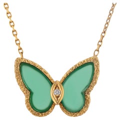 VAN CLEEF & ARPELS Diamond Green Chrysoprase Butterfly Yellow Gold Necklace