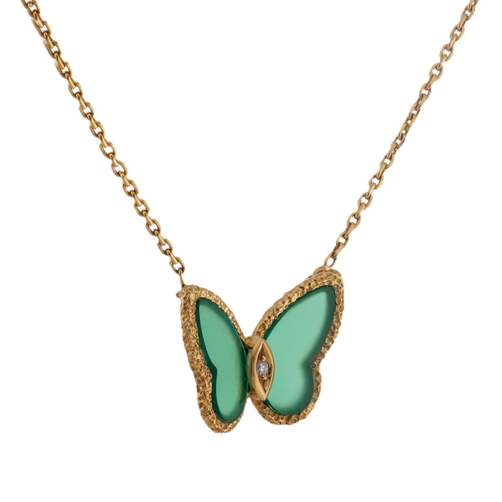 Van Cleef & Arpels Collana in oro giallo con diamante e crisoprasio verde e farfalla in vendita 5