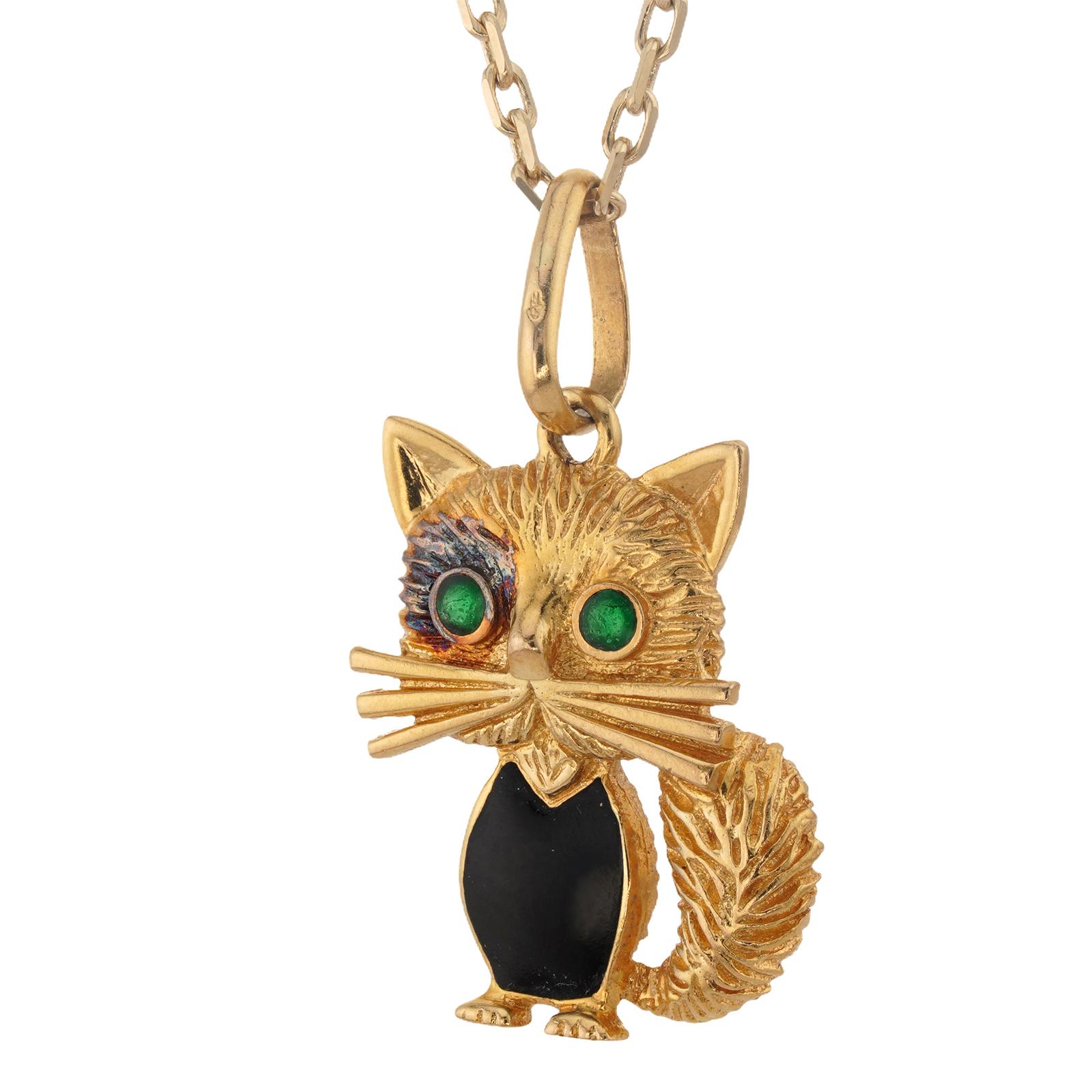 VAN CLEEF & ARPELS Collana con gatto in smeraldo e onice in oro giallo in vendita 5