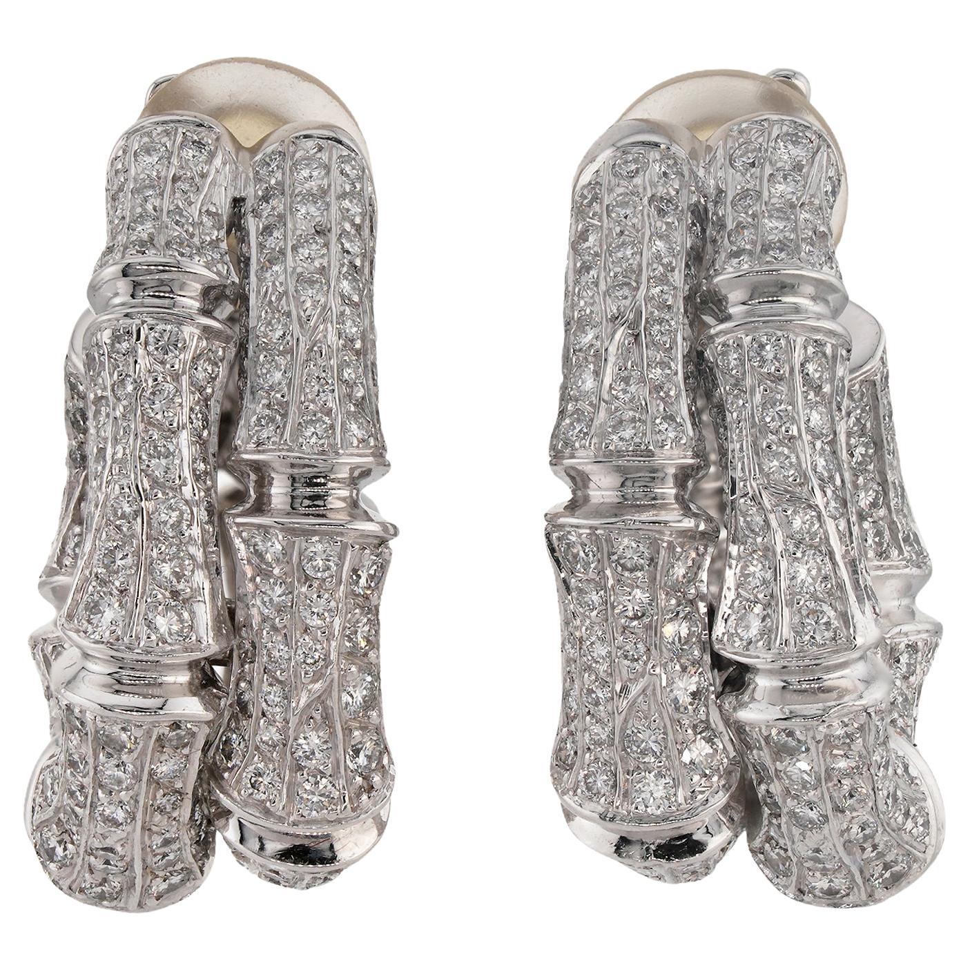 CARTIER Orecchini a clip in oro bianco con diamanti di bambù Scatola in vendita