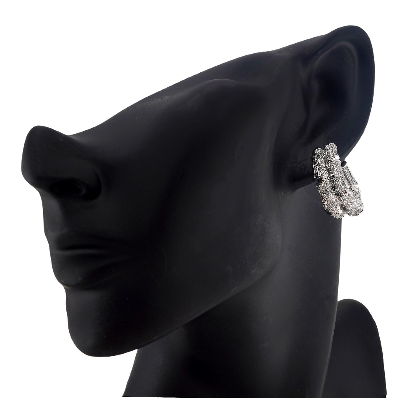 CARTIER Orecchini a clip in oro bianco con diamanti di bambù Scatola In condizioni ottime in vendita a New York, NY