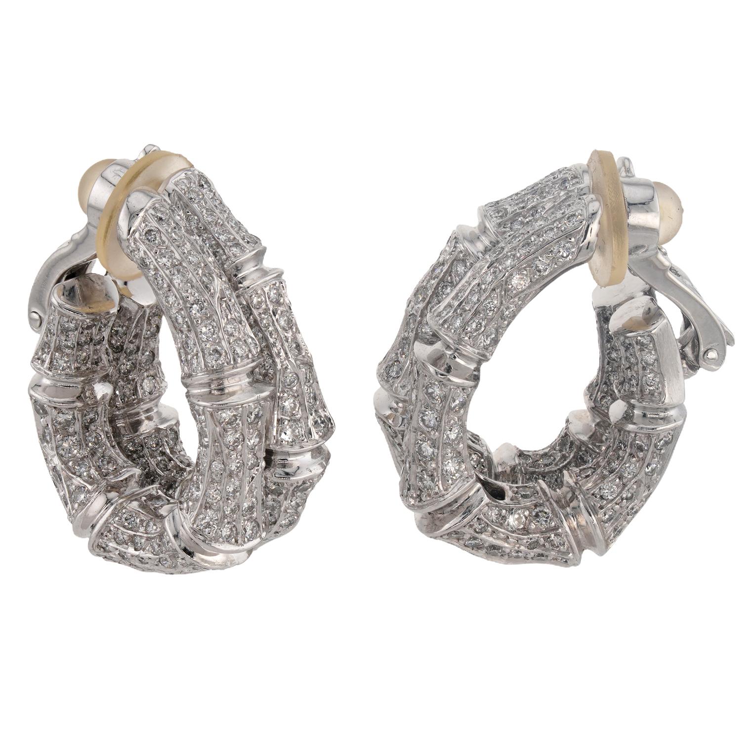 Donna CARTIER Orecchini a clip in oro bianco con diamanti di bambù Scatola in vendita