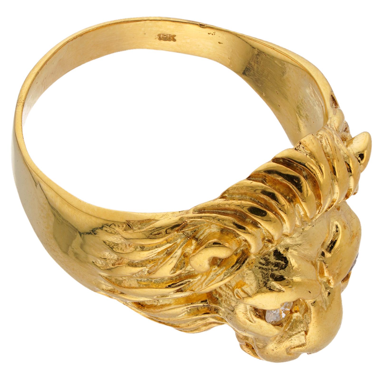 Löwenkopf Rubin Diamant 18k Gelbgold Ring im Angebot 3