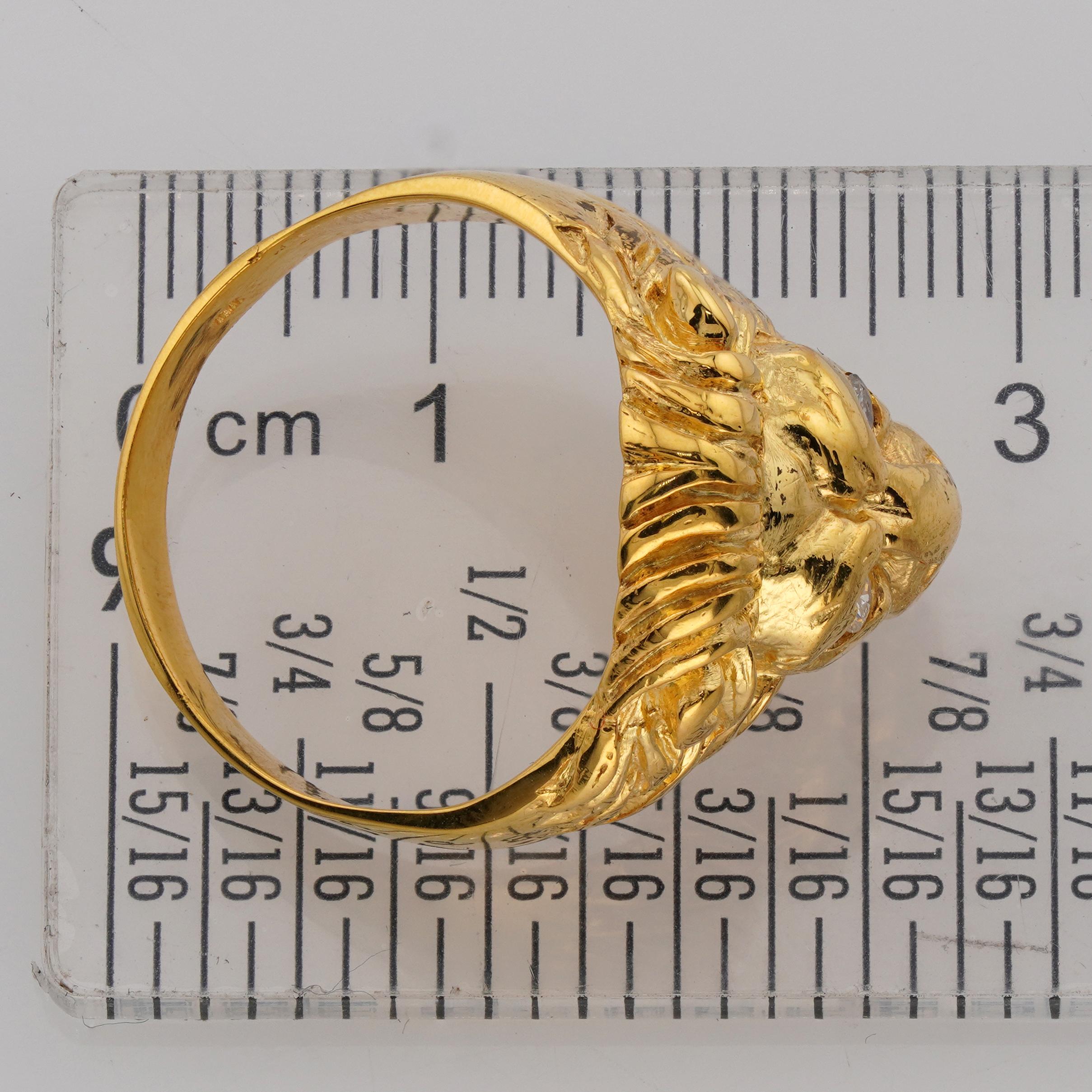 Löwenkopf Rubin Diamant 18k Gelbgold Ring im Angebot 4
