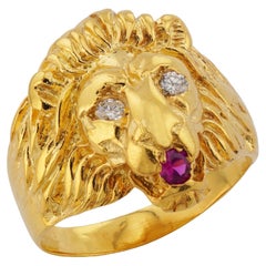 Löwenkopf Rubin Diamant 18k Gelbgold Ring