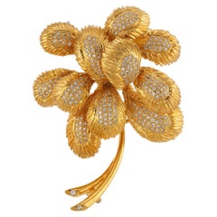 Spilla in oro giallo 18 cartier con ghiande e foglie in stile retrò anni 
50