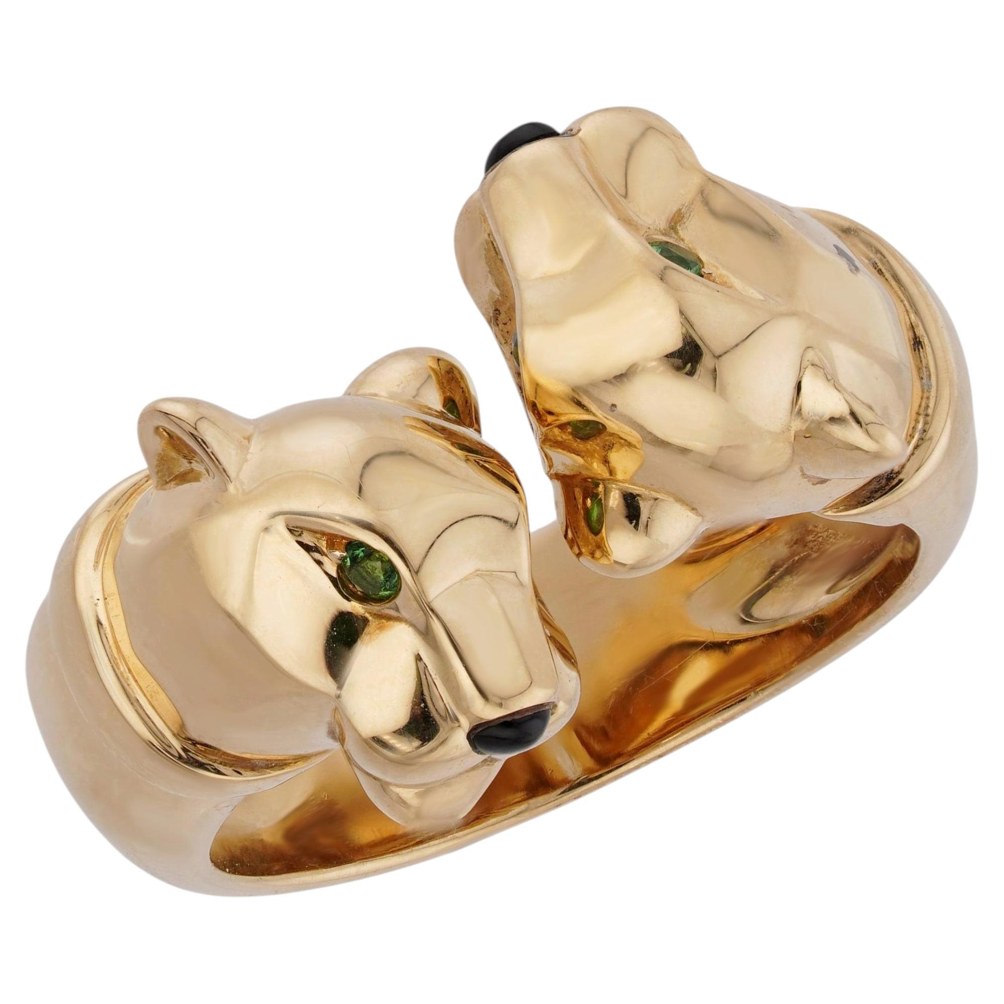CARTIER Panthère de Onyx Tsavorite Garnet Yellow Gold Ring 53