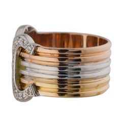 CARTIER Double C Diamond Tri-Color Gold Ring 55 COA