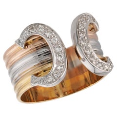 CARTIER Double C Diamond Tri-Color Gold Ring 55 COA