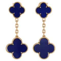 VAN CLEEF & ARPELS Magic Alhambra Lapis Lazuli 18k 2 Motif Earrings