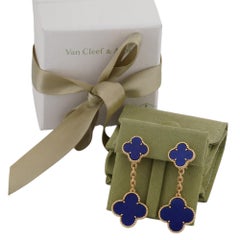 VAN CLEEF & ARPELS Magic Alhambra Lapis Lazuli 18k 2 Motif Earrings