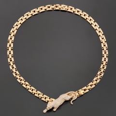 CARTIER Mallion Panthere Full Diamond Panther Pendant 18k Gold Necklace