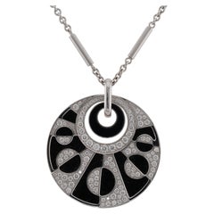 BULGARI Intarsio Diamond Onyx Large Pendant White Gold Necklace Box Papers