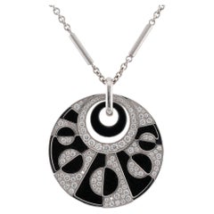 Collier BULGARI avec grand pendentif « Intarsio Diamond Onyx » en or blanc, avec boîte et papiers