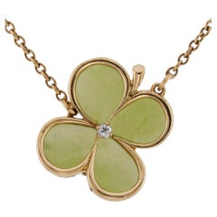 VAN CLEEF & ARPELS Vintage Clover Leaf Jade Diamond Yellow Gold 1970s Necklace