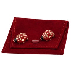 CARTIER Ladybug Red Black Enamel Yellow Gold Clip-on Earrings
