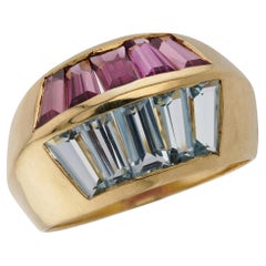 H. STERN Aquamarine Pink Tourmaline Yellow Gold Ring