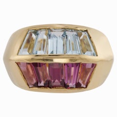 H. STERN Aquamarine Pink Tourmaline Yellow Gold Ring