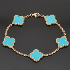Van Cleef & Arpels Vintage Alhambra Turquoise White Gold Bracelet
