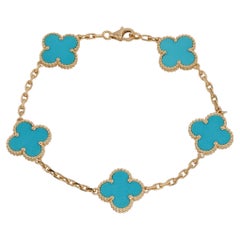 Van Cleef & Arpels Vintage Alhambra Turquoise White Gold Bracelet