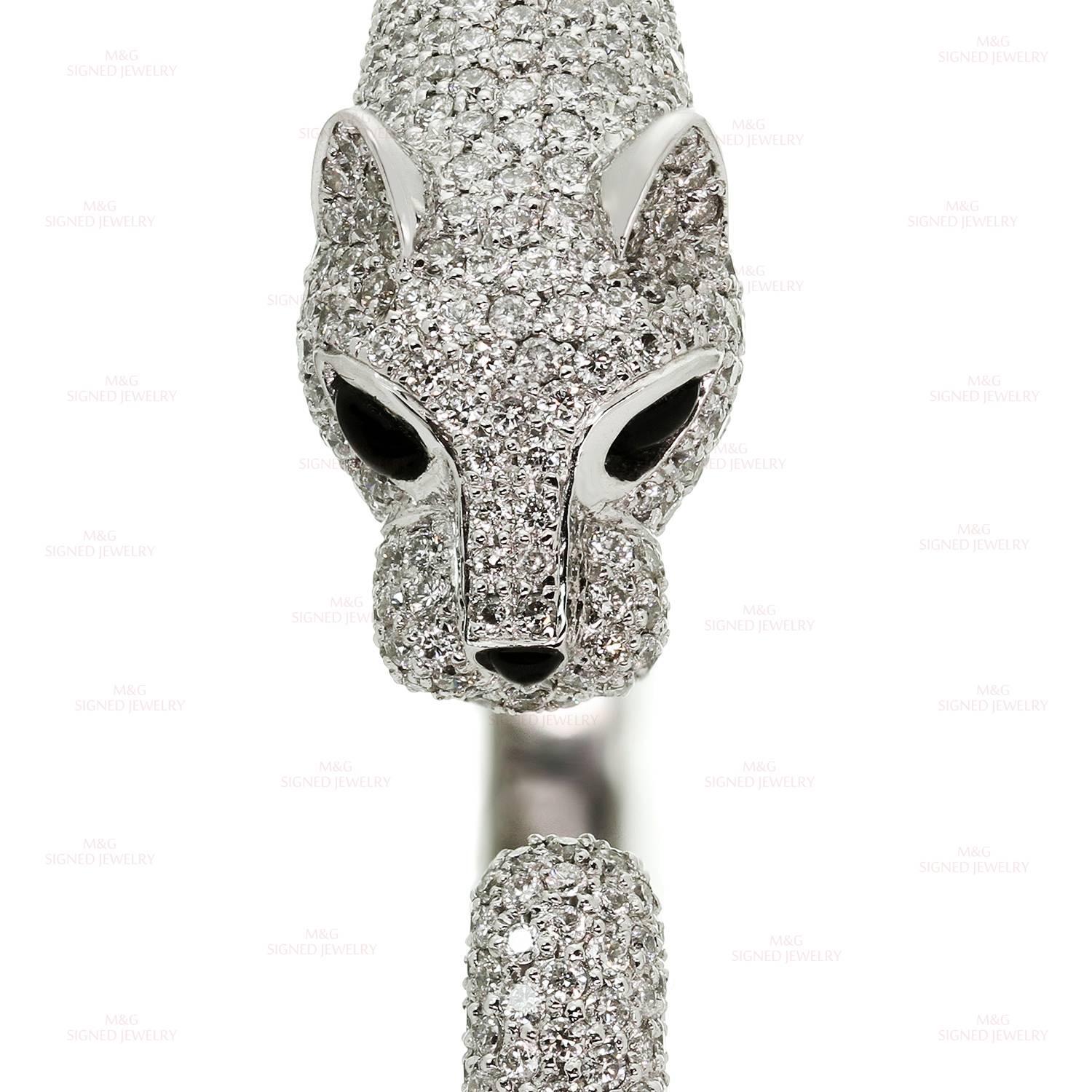 Diamond Onyx White Gold Panther Bangle Bracelet 1