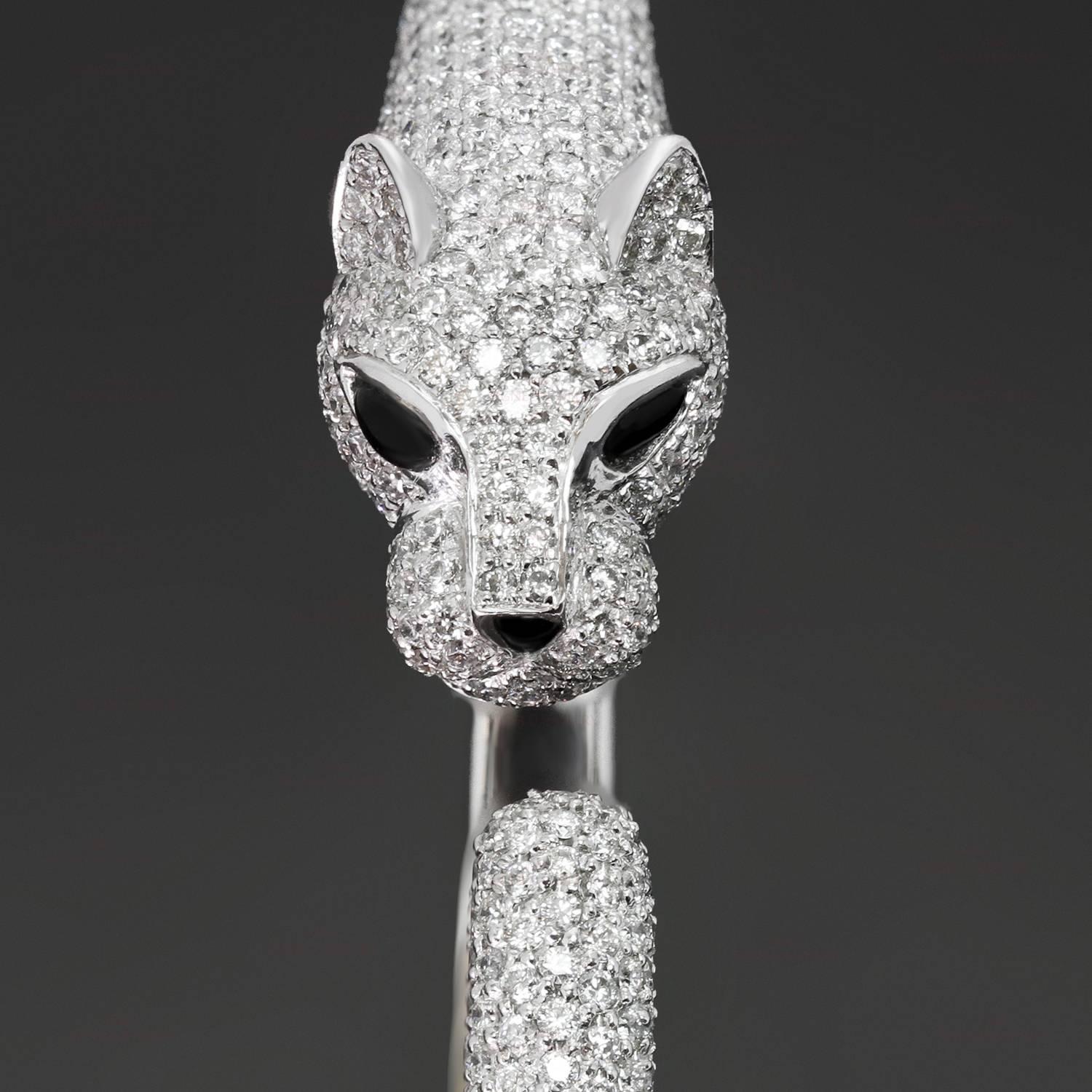 Diamond Onyx White Gold Panther Bangle Bracelet 2