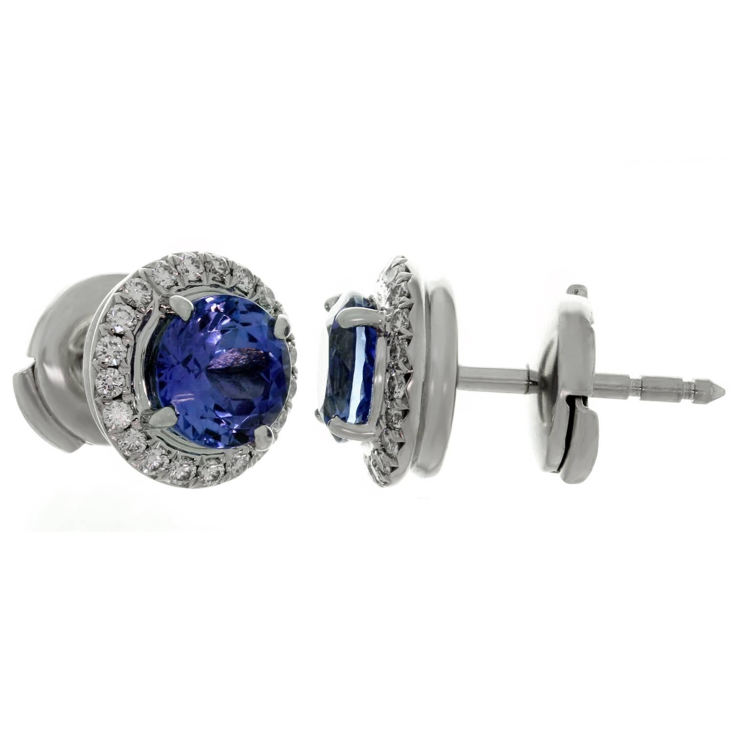 Tiffany & Co. Seleste Tanzanite Diamond Platinum Stud Earrings In Excellent Condition In New York, NY