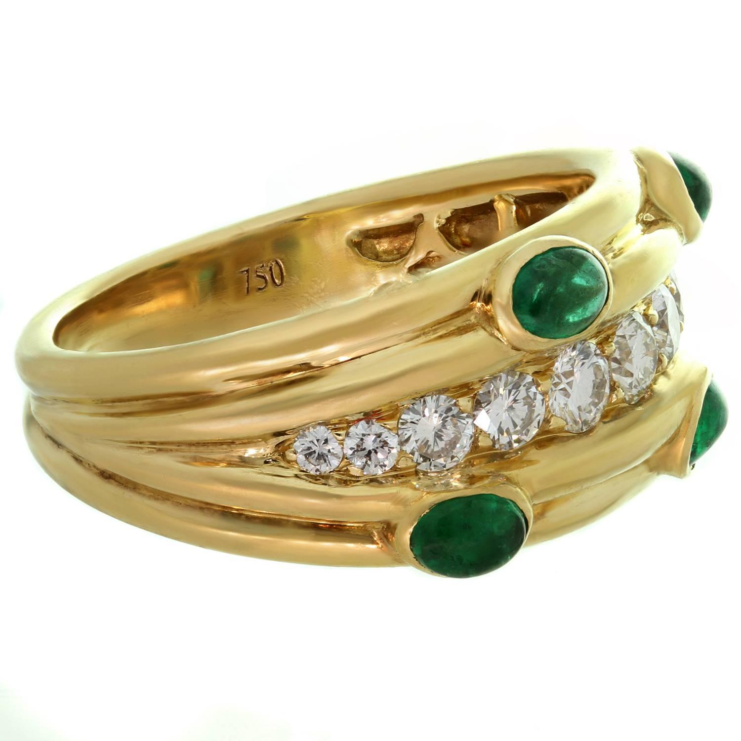 Graff Diamond Emerald Yellow Gold Band Ring 1
