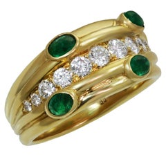 Vintage Graff Diamond Emerald Yellow Gold Band Ring